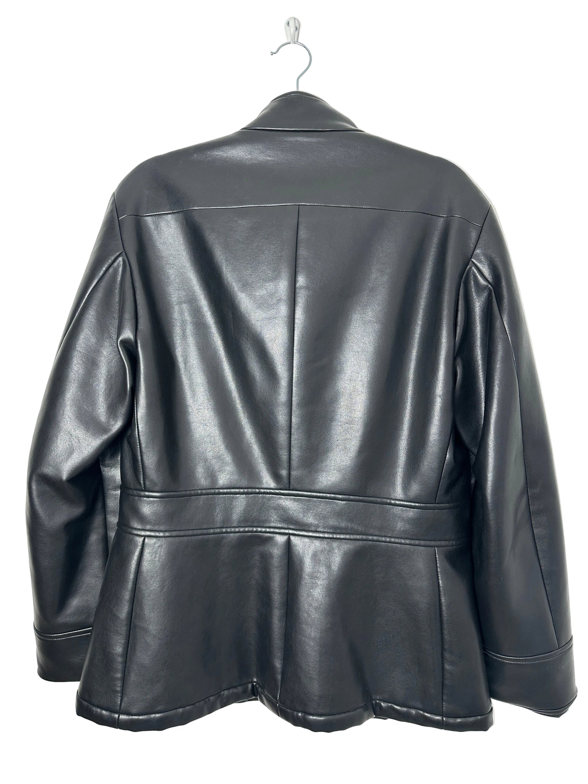 Black leather jacket on a white background