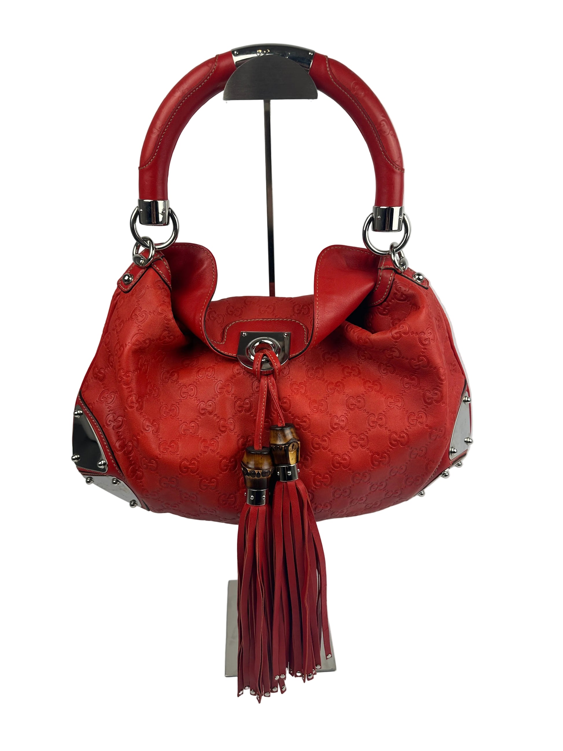 gucci indy bag in red with bamboo tassles