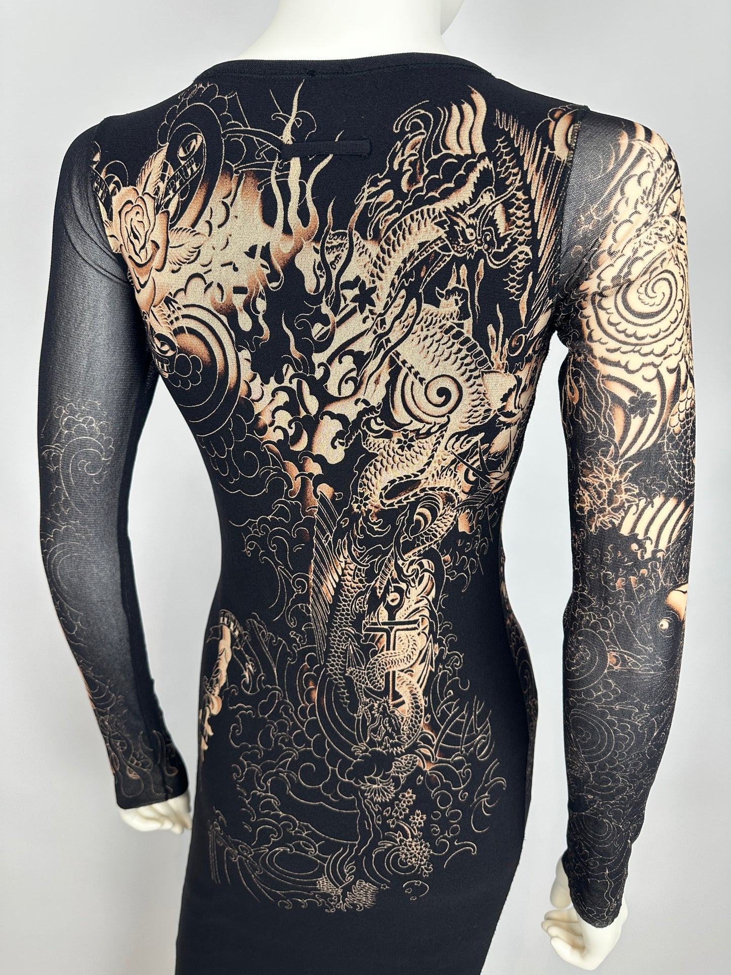 JEAN PAUL GAULTIER SOLEIL DRAGON TATTOO MESH DRESS