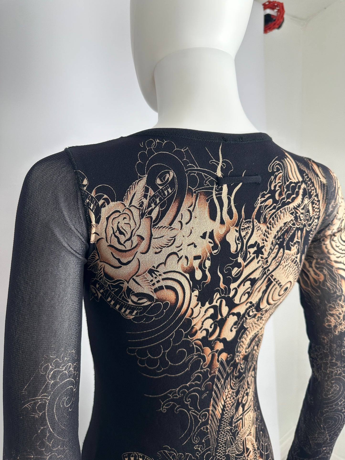JEAN PAUL GAULTIER SOLEIL DRAGON TATTOO MESH DRESS