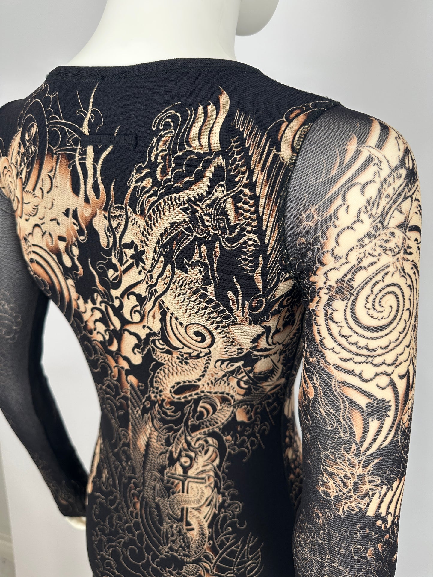 JEAN PAUL GAULTIER SOLEIL DRAGON TATTOO MESH DRESS