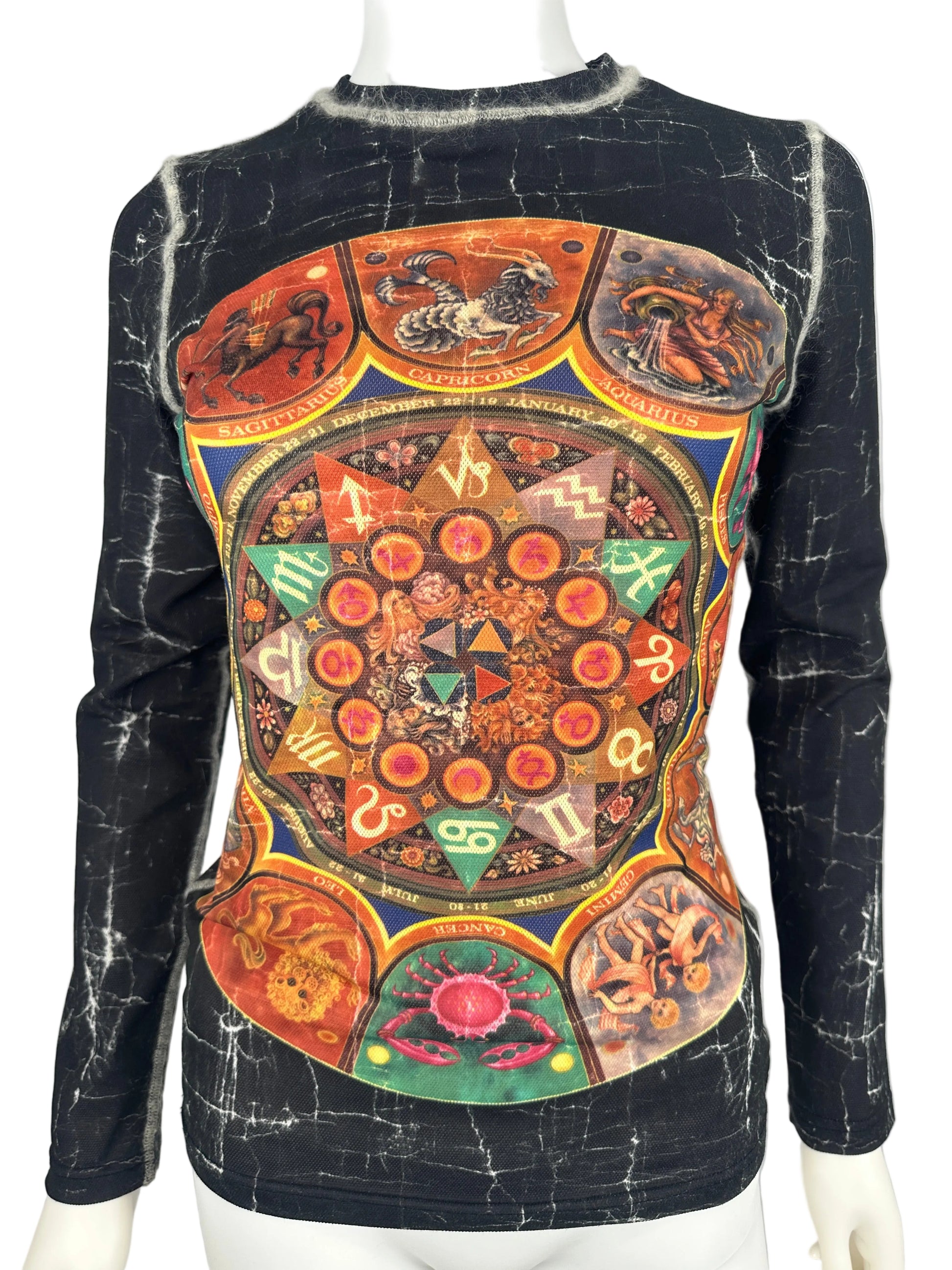 Decorative top with colorful patterns on a black background