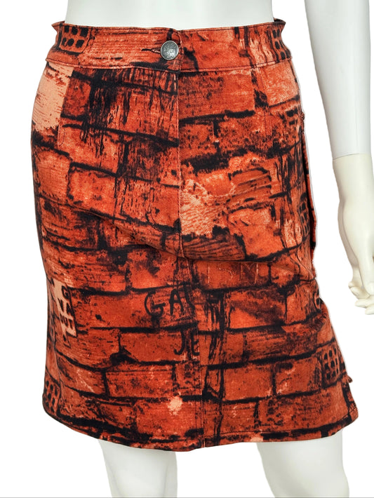 Denim printed mini skirt on a mannequin