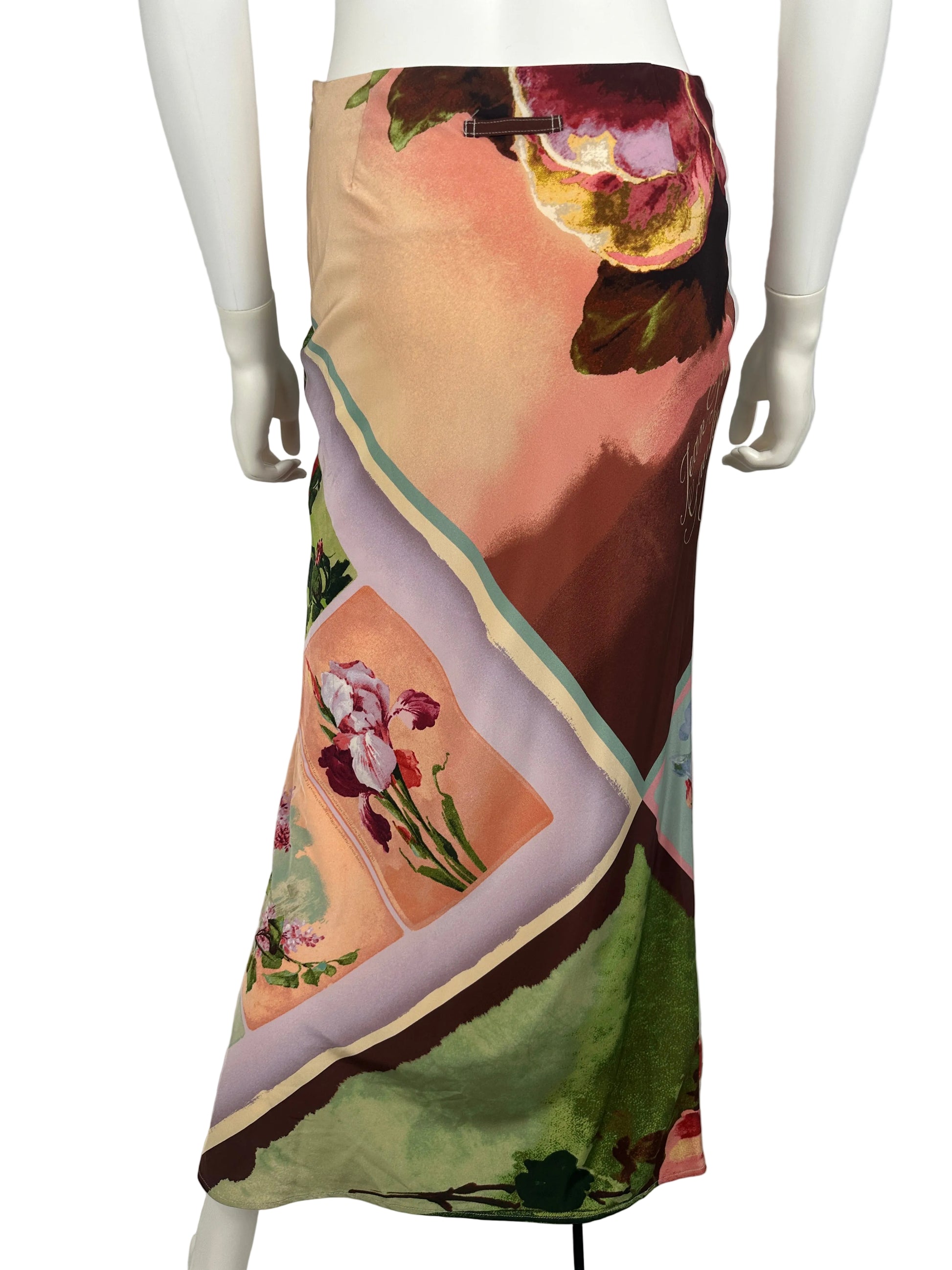 skirt with floral pattern on a mannequin against a white background