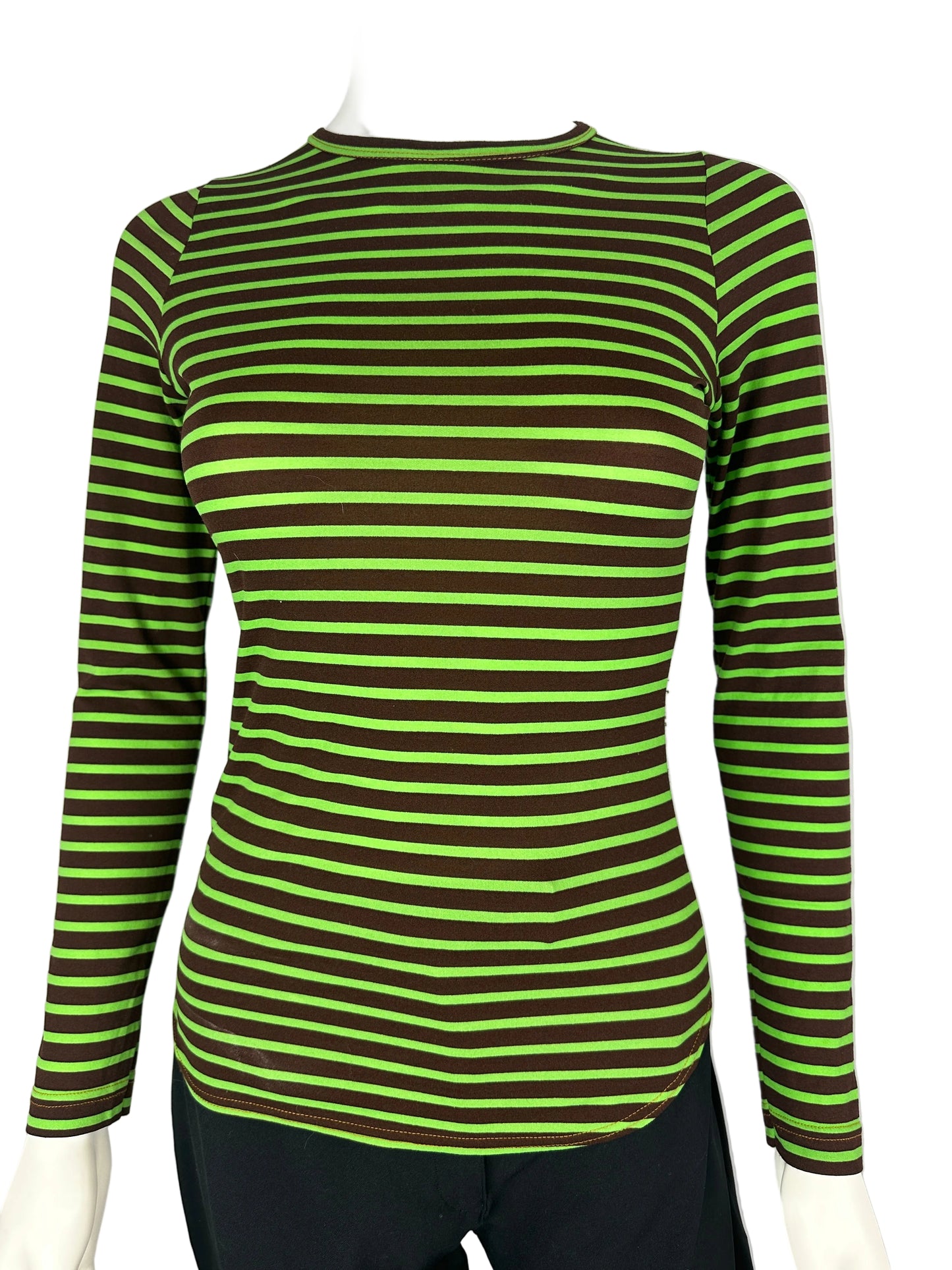 Green and brown striped fabric on a white background