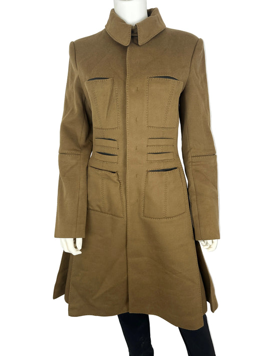 Brown jacket on a mannequin against a white background