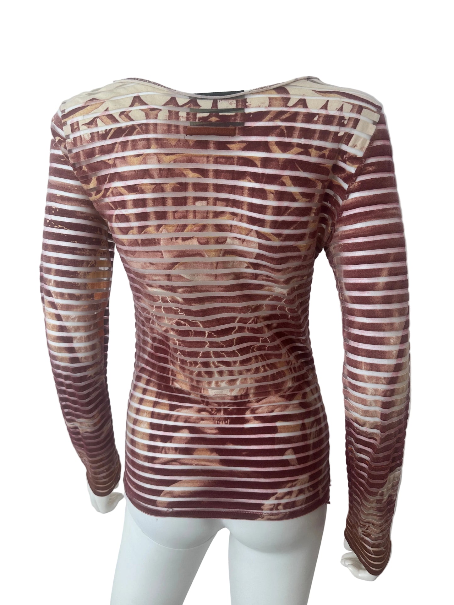 Red Striped Top with print on a white mannequin