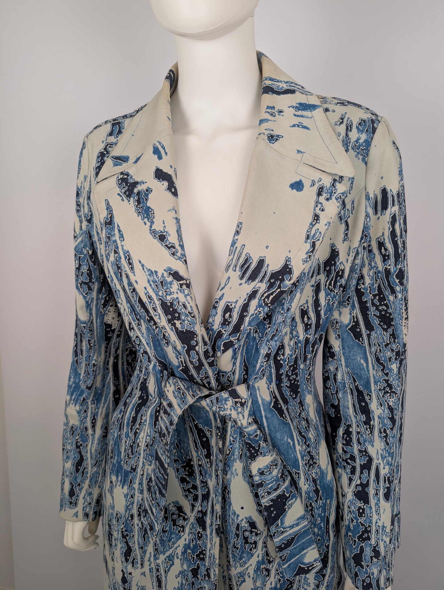 Thierry Mugler 1990s Water Print Trench Coat