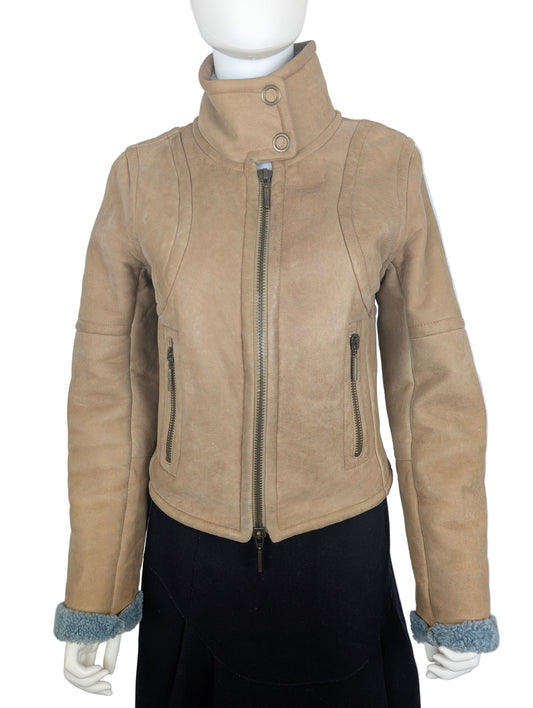 Plein Sud Blue Shirling Lined Leather Jacket