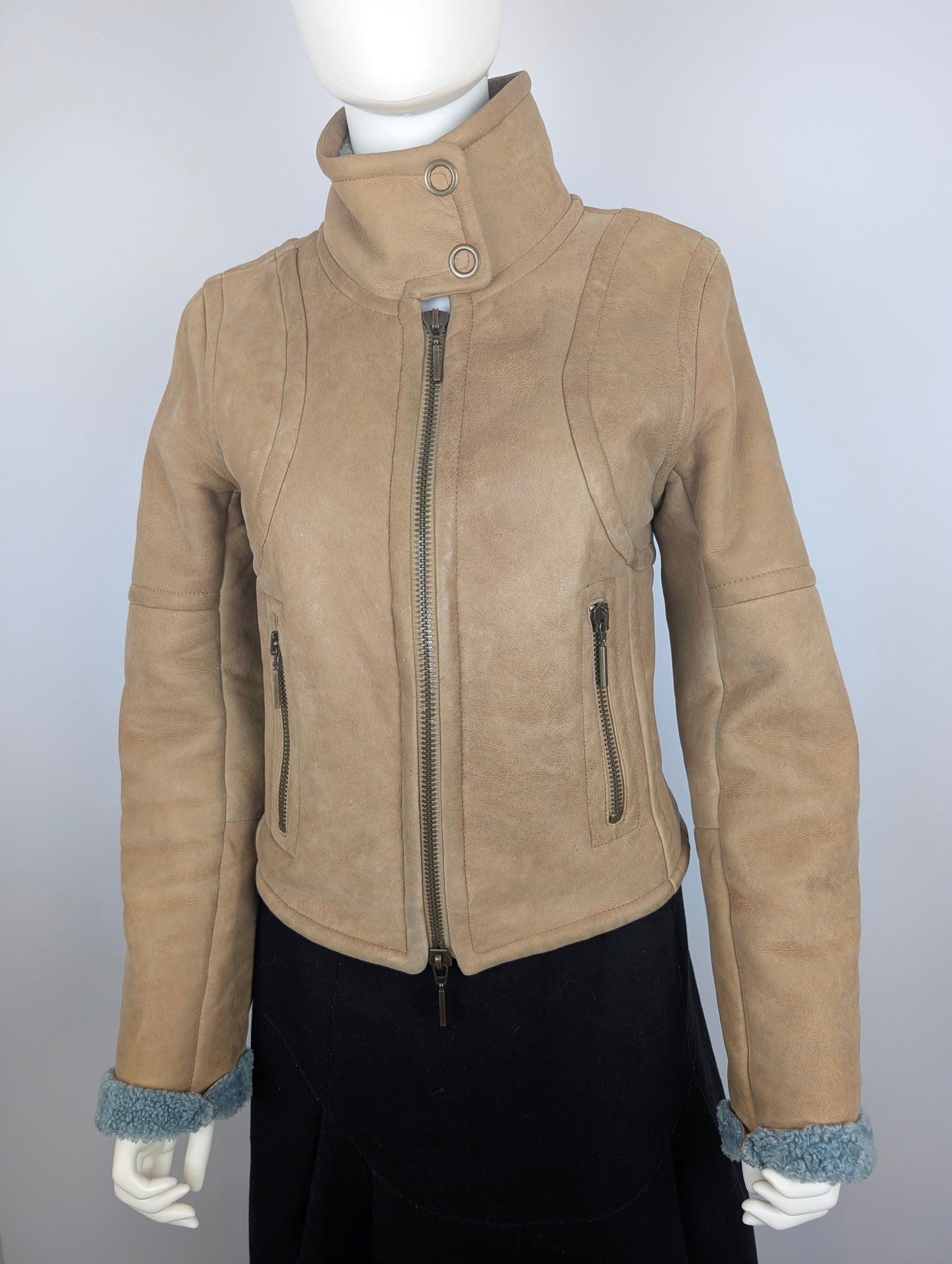 Plein Sud Blue Shirling Lined Leather Jacket