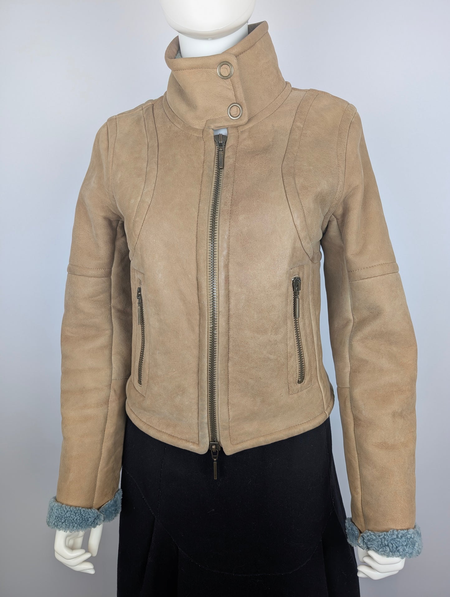 Plein Sud Blue Shirling Lined Leather Jacket