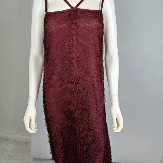 Fringe Burgundy Dress Close Up Detail