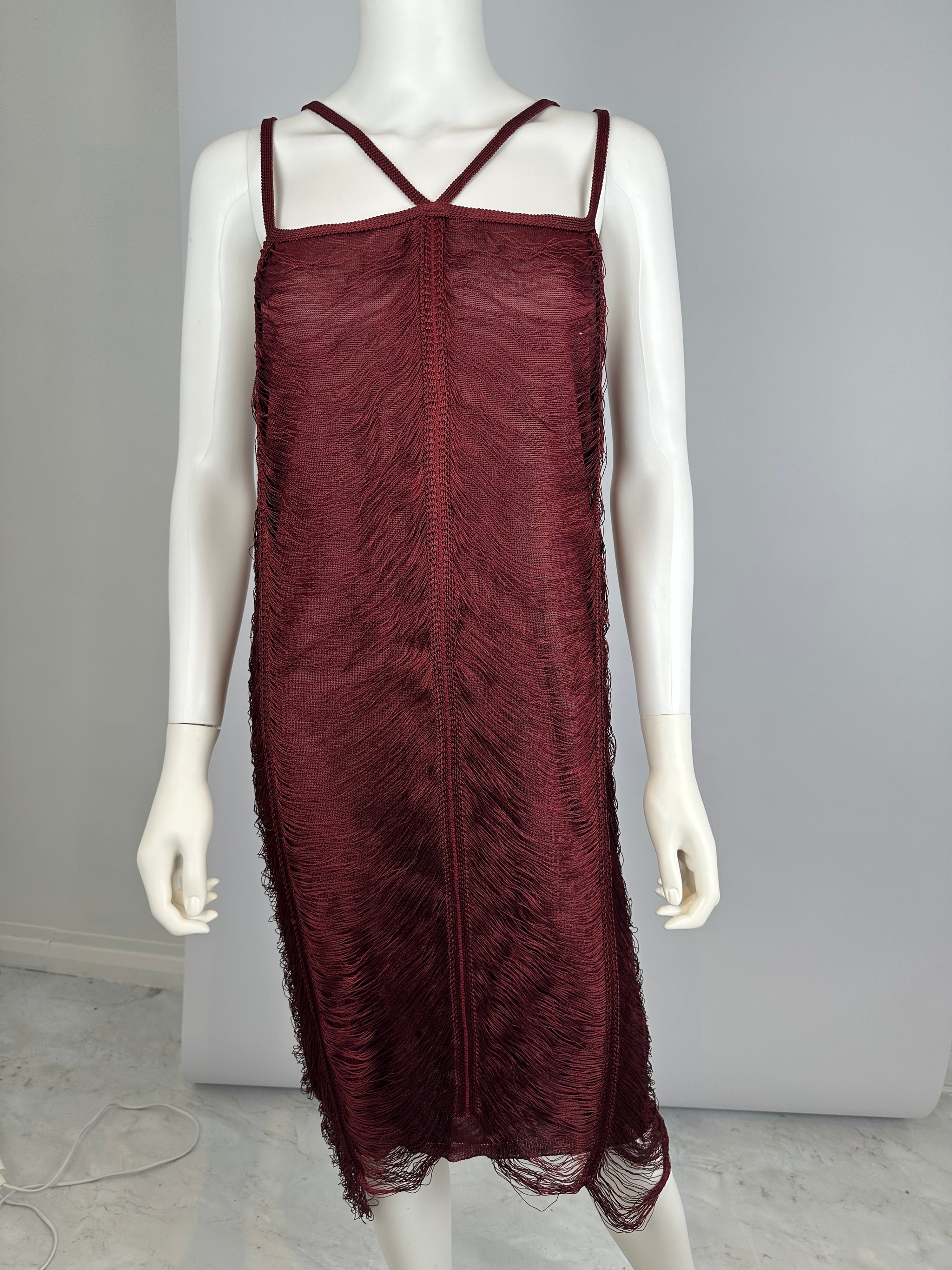 Fringe Burgundy Dress Close Up Detail
